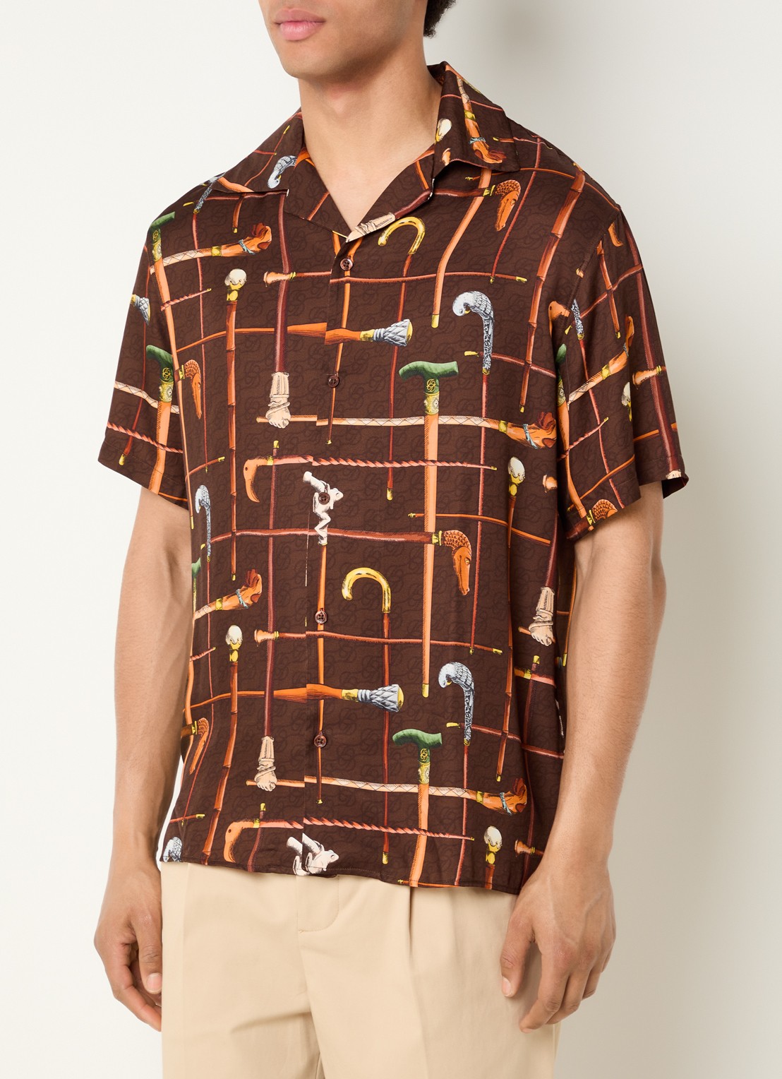 Drôle de Monsieur Cannes regular fit overhemd van satijn met print - detail 3 bruin