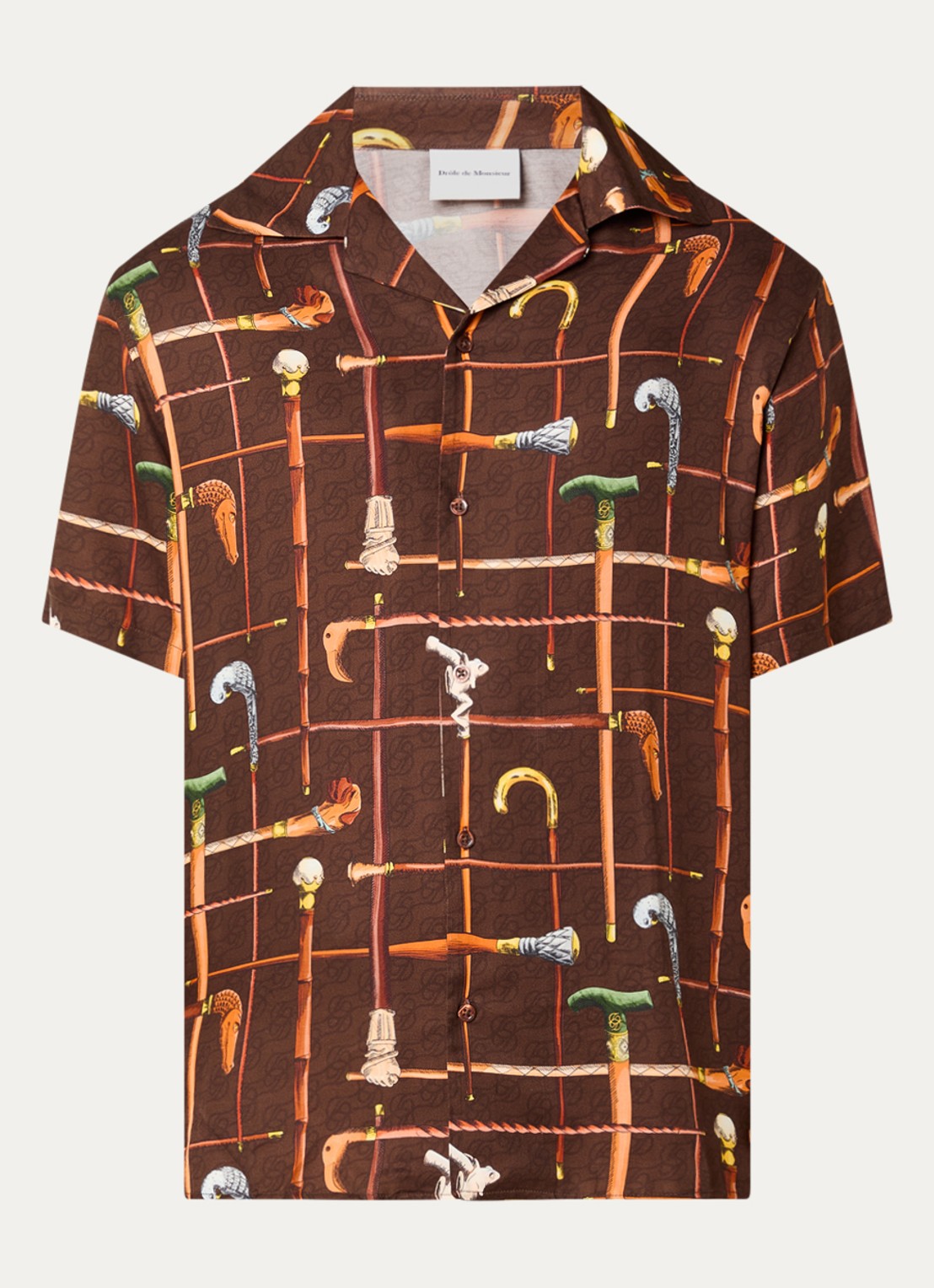 Drôle de Monsieur Cannes regular fit overhemd van satijn met print - voorkant bruin