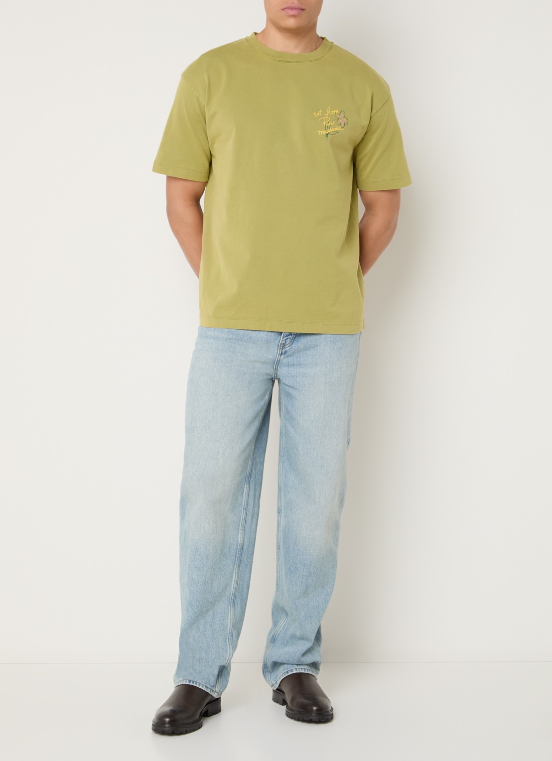 Drôle de Monsieur Equisse T-shirt logo- en backprint - voorkant 3 khaki
