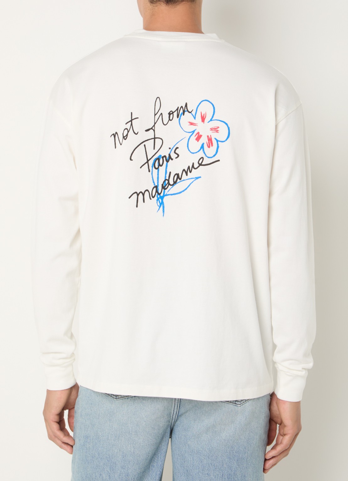 Drôle de Monsieur Esquisse longsleeve met logo- en backprint - detail 2 gebroken wit