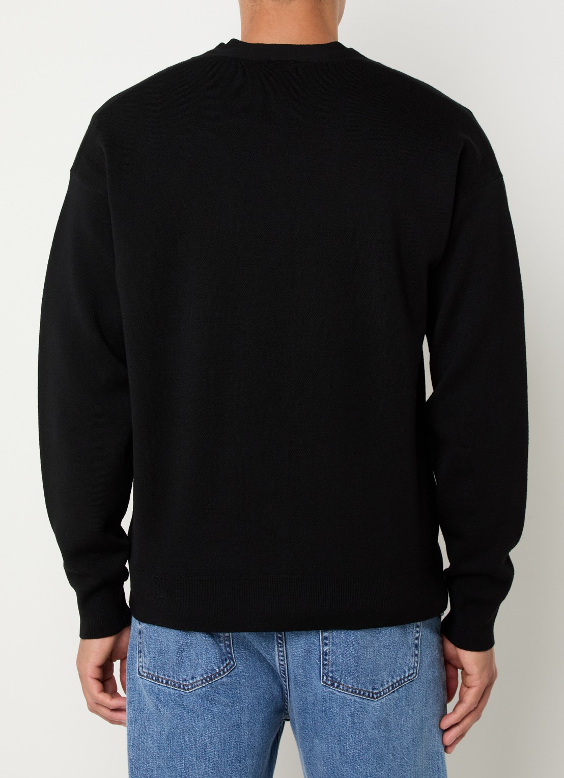 Drôle de Monsieur Fijngebreid vest van merino wol met logo - achterkant zwart