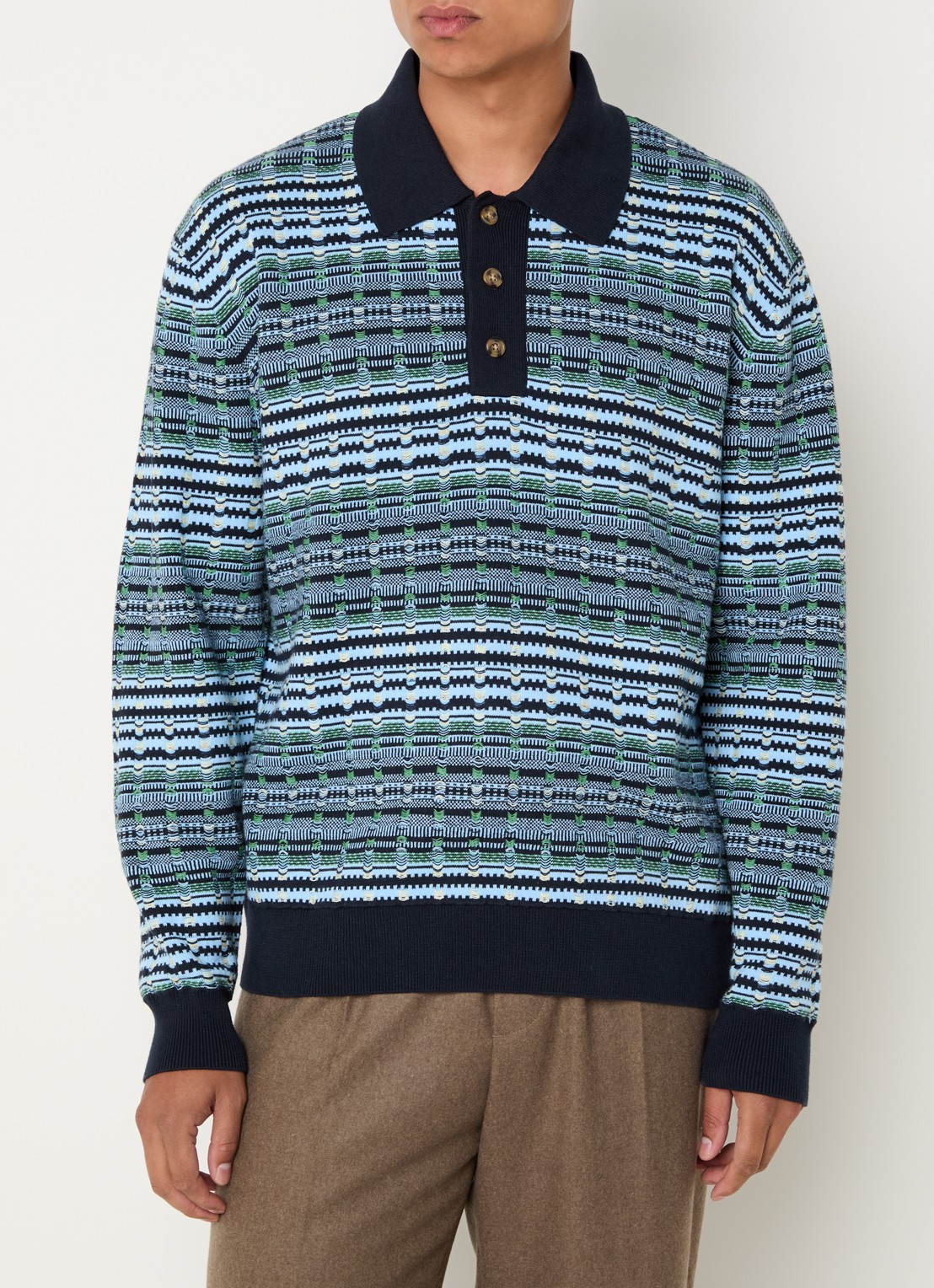 Drôle de Monsieur Fijngebreide trui met polokraag en ingebreid patroon - detail 3 blauw