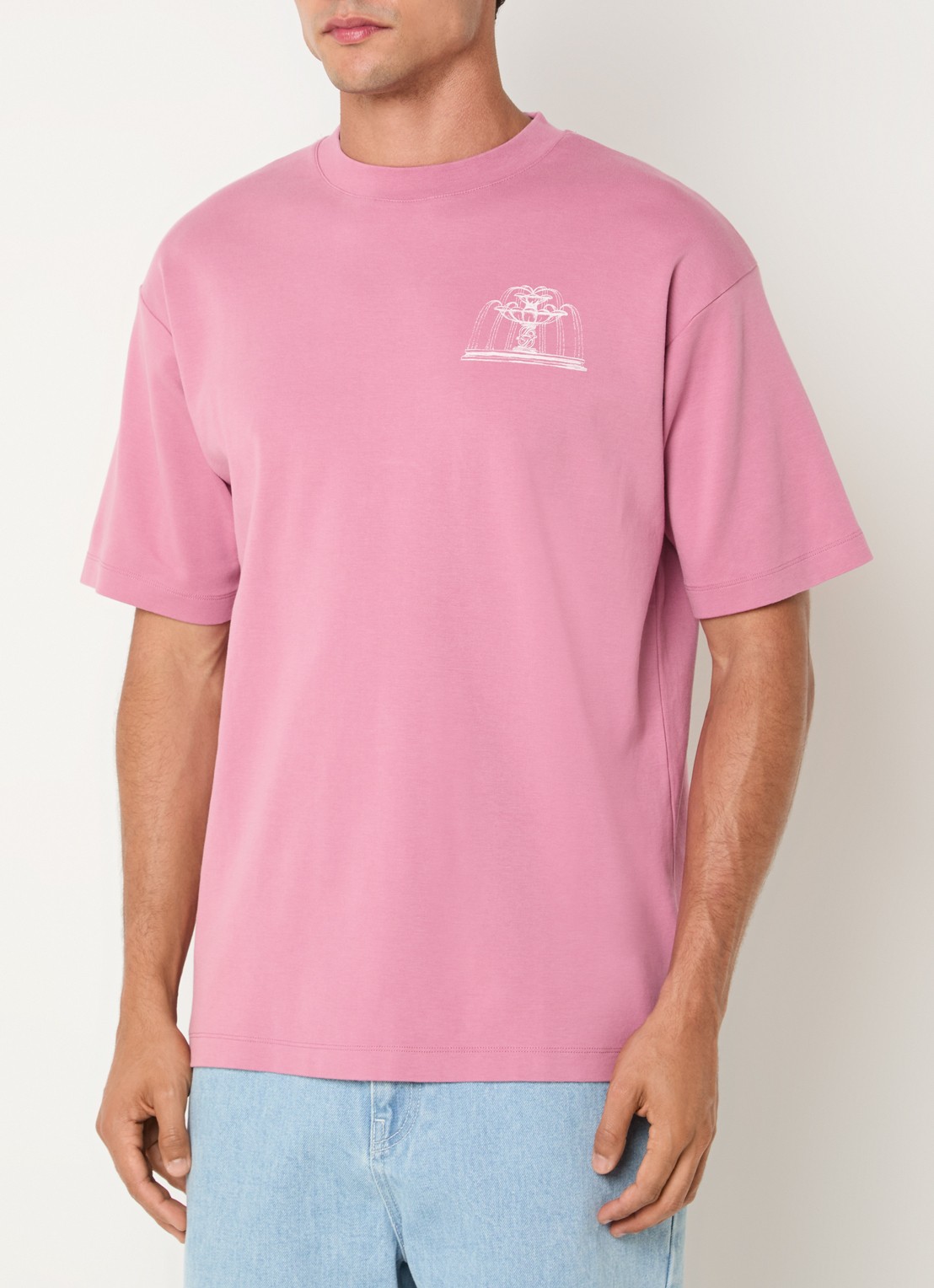 Drôle de Monsieur Fountain T-shirt met logo- en backprint - achterkant 2 donkerroze