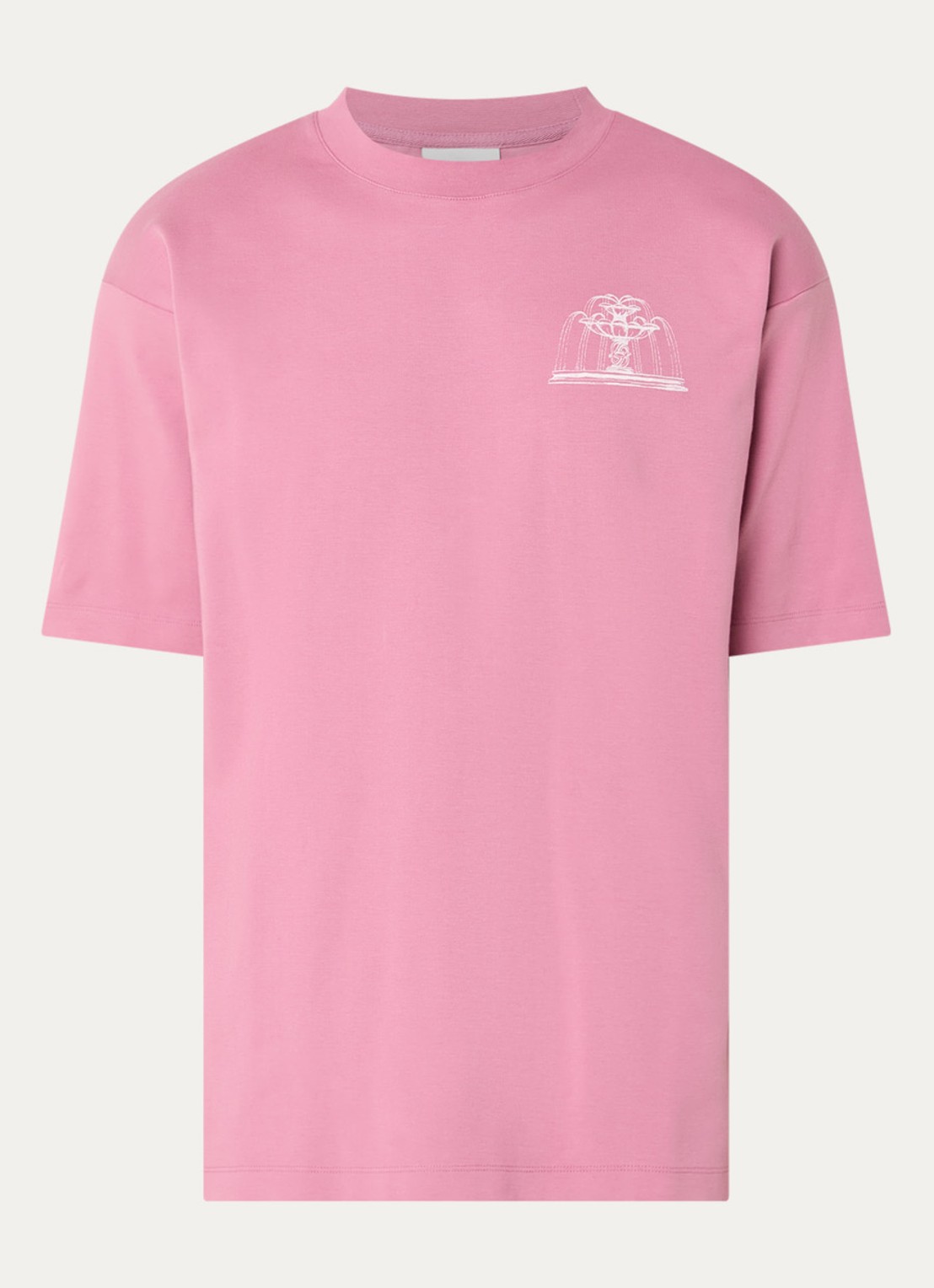 Drôle de Monsieur Fountain T-shirt met logo- en backprint - voorkant 3 donkerroze