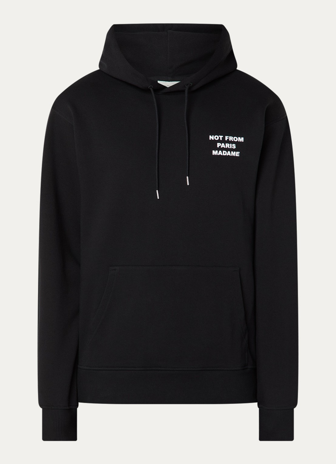 Drôle de Monsieur Hoodie met front- en backprint - voorkant 2 zwart