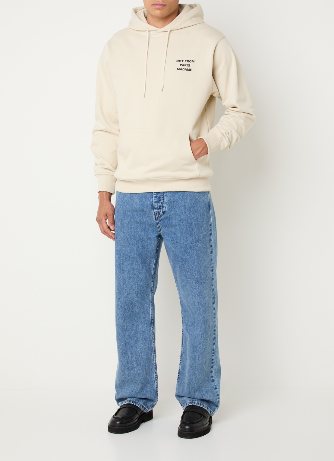 Drôle de Monsieur Hoodie met front- en backprint - voorkant 2 beige