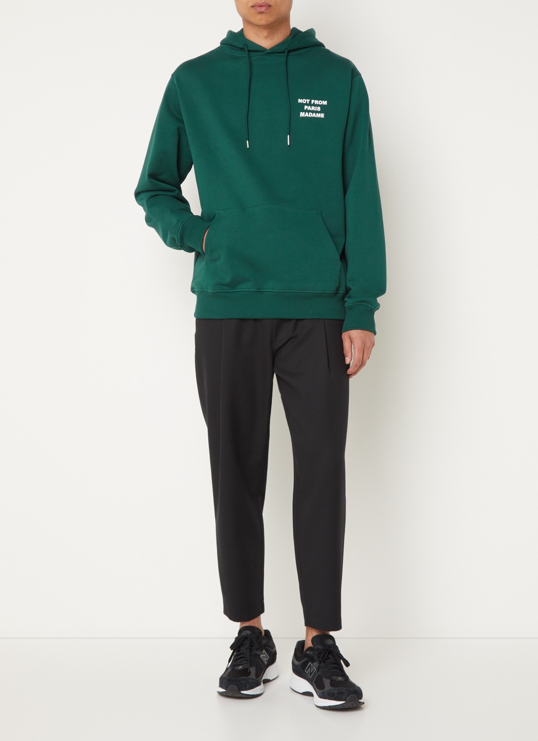 Drôle de Monsieur Hoodie met front- en backprint - voorkant 4 groen