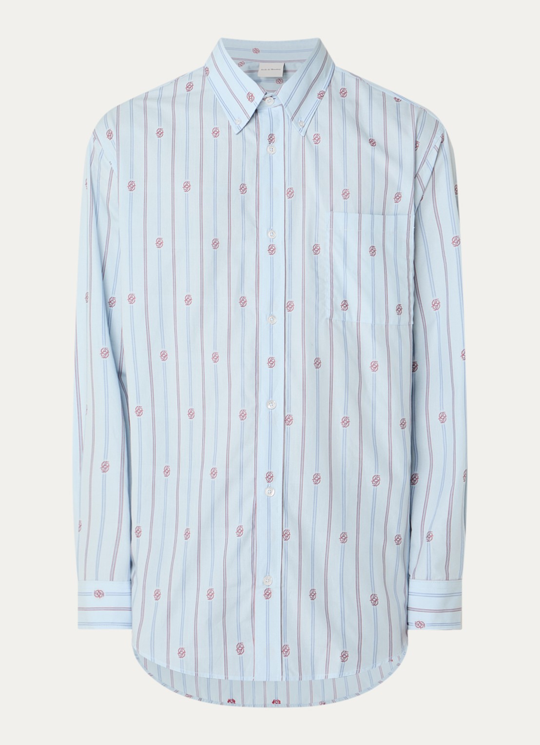 Drôle de Monsieur Monogram comfort fit overhemd met streep- en logoprint - voorkant 3 lichtblauw