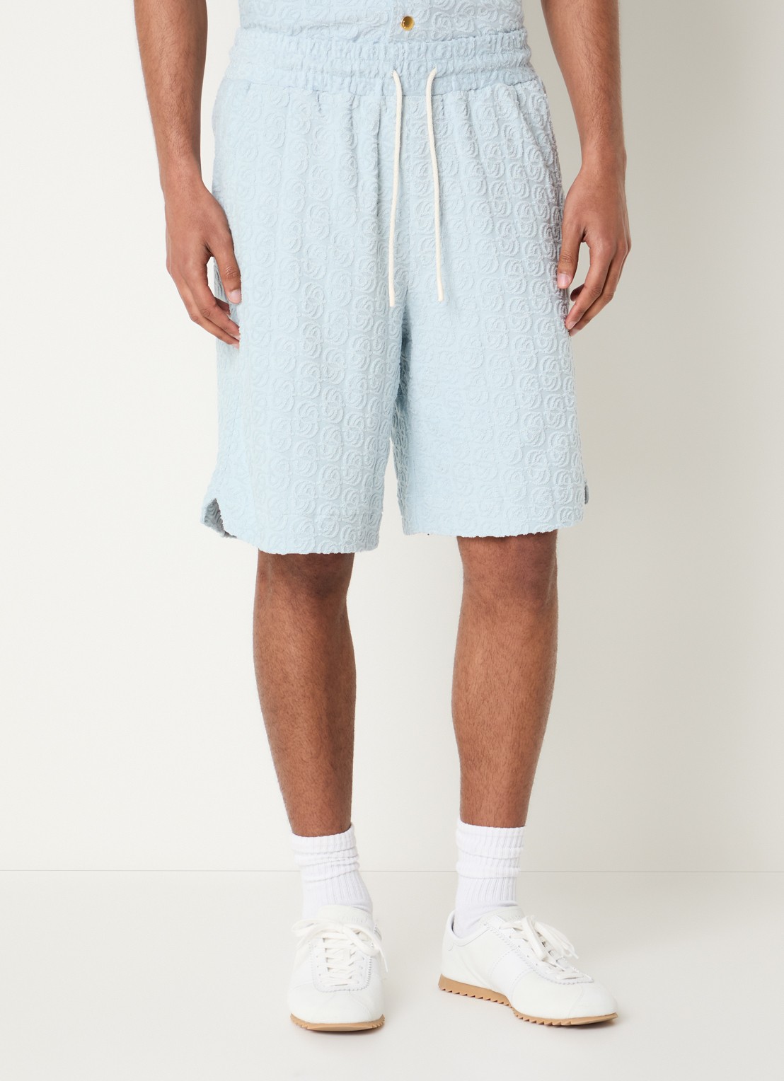 Drôle de Monsieur Monogram korte broek met logo flockprint en steekzakken - detail 4 lichtblauw