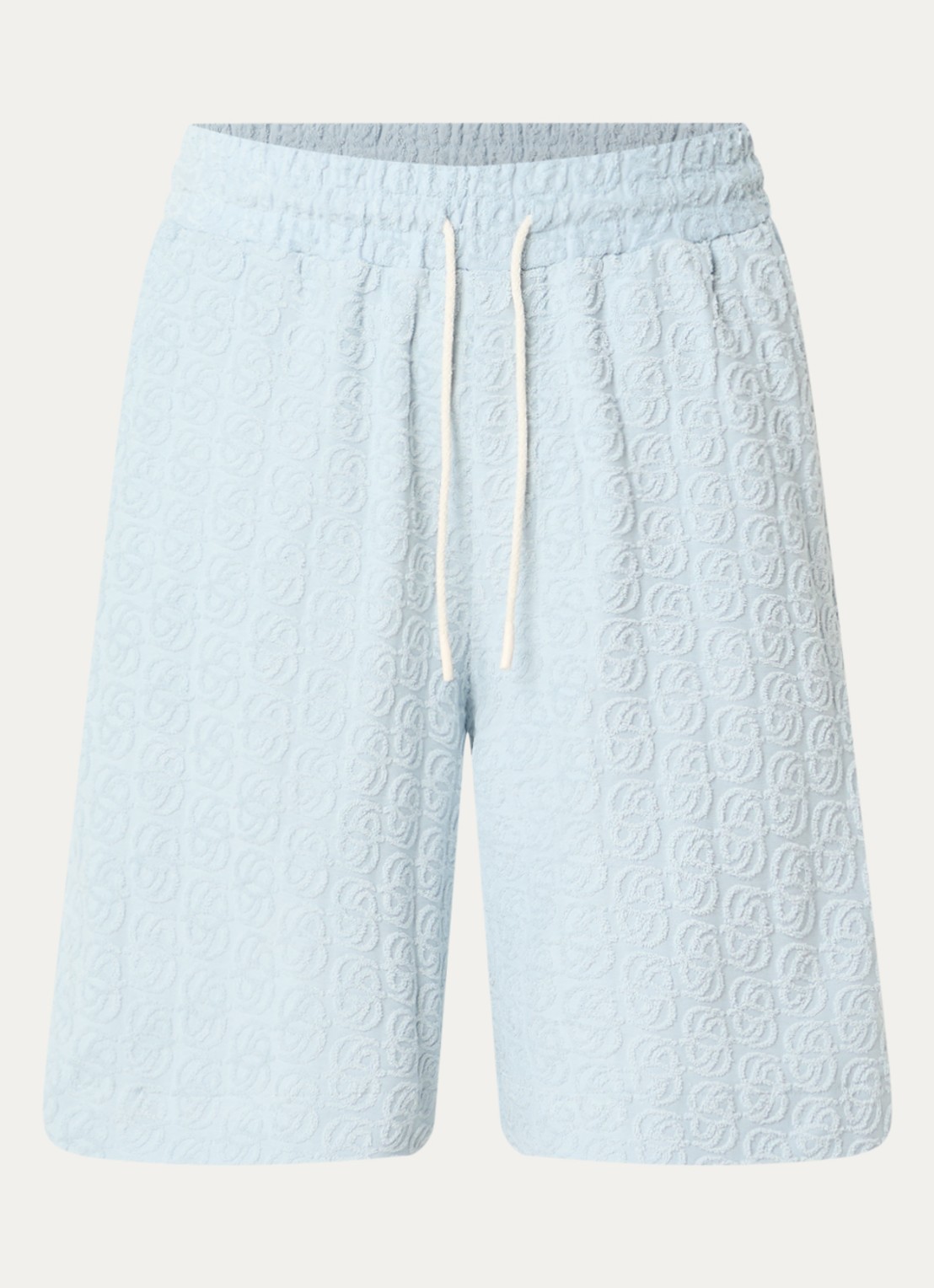 Drôle de Monsieur Monogram korte broek met logo flockprint en steekzakken - voorkant 2 lichtblauw
