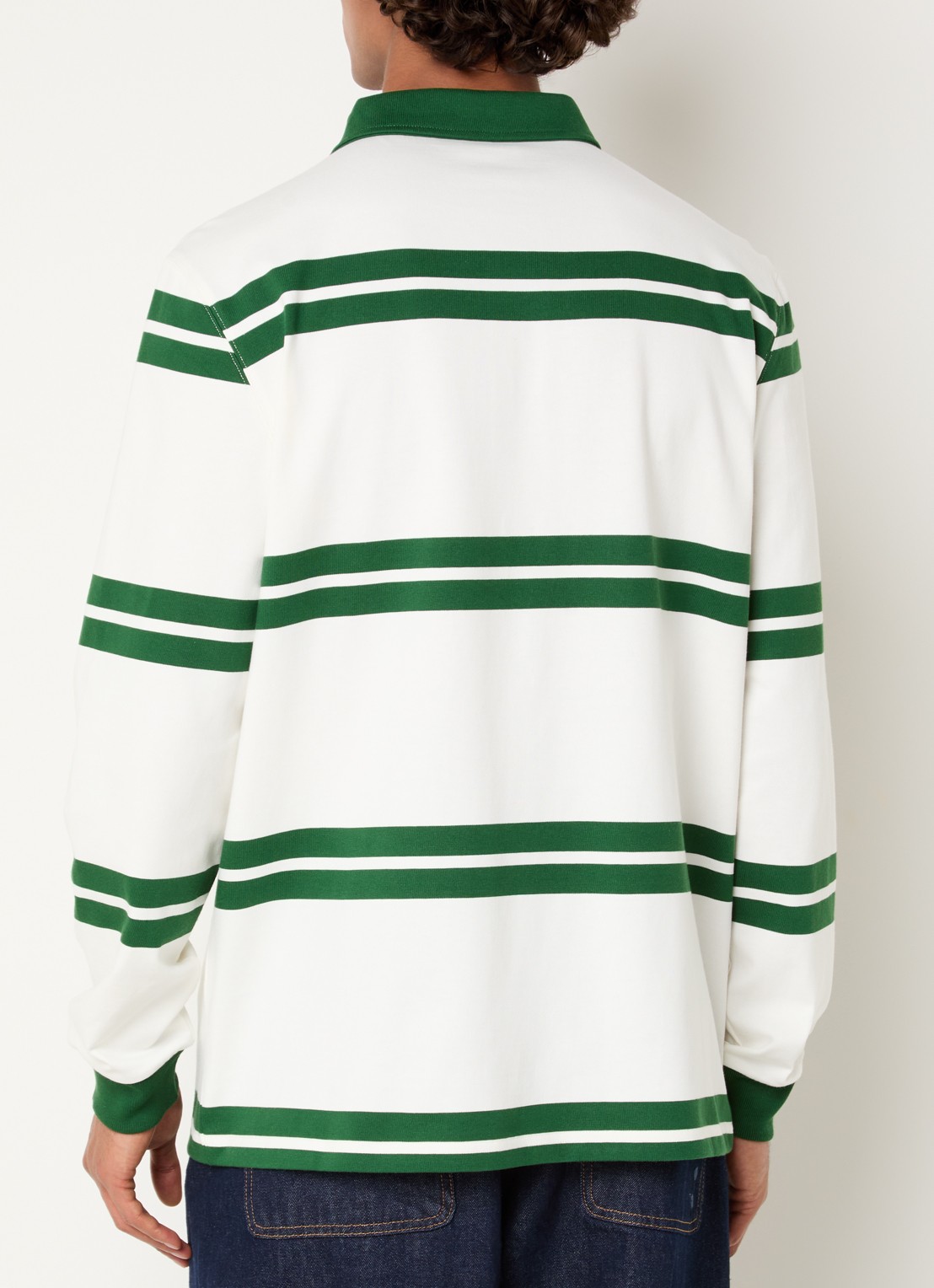 Drôle de Monsieur Regular fit polo met streepprint en logo - achterkant groen