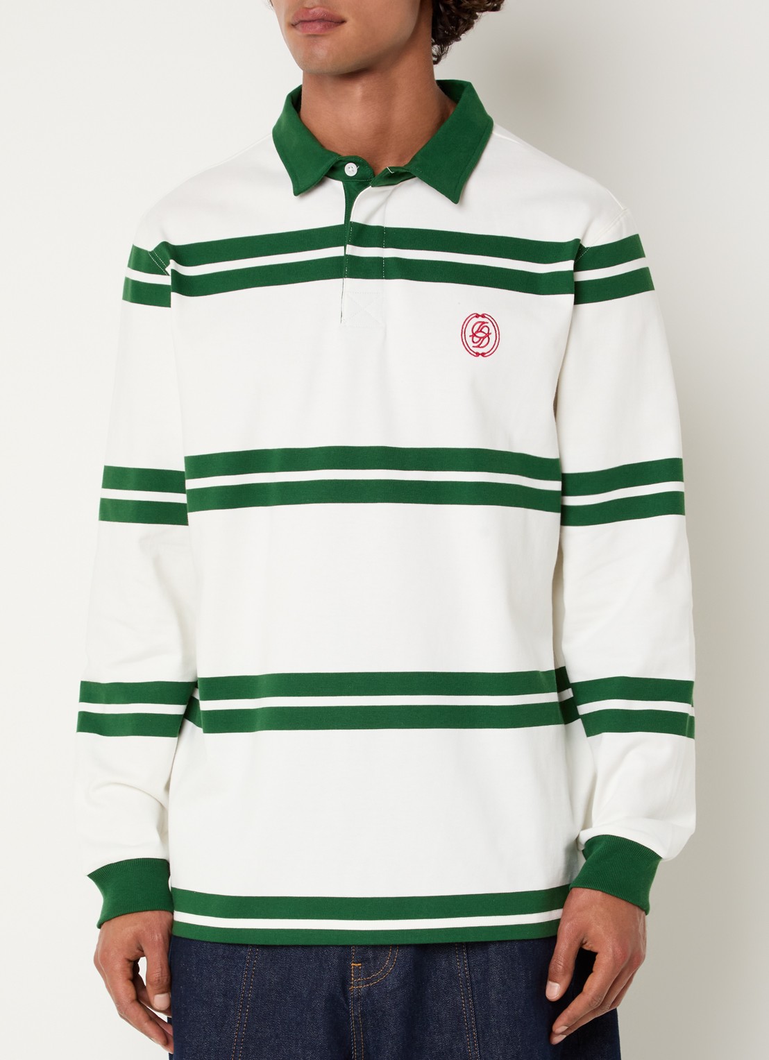 Drôle de Monsieur Regular fit polo met streepprint en logo - detail 4 groen