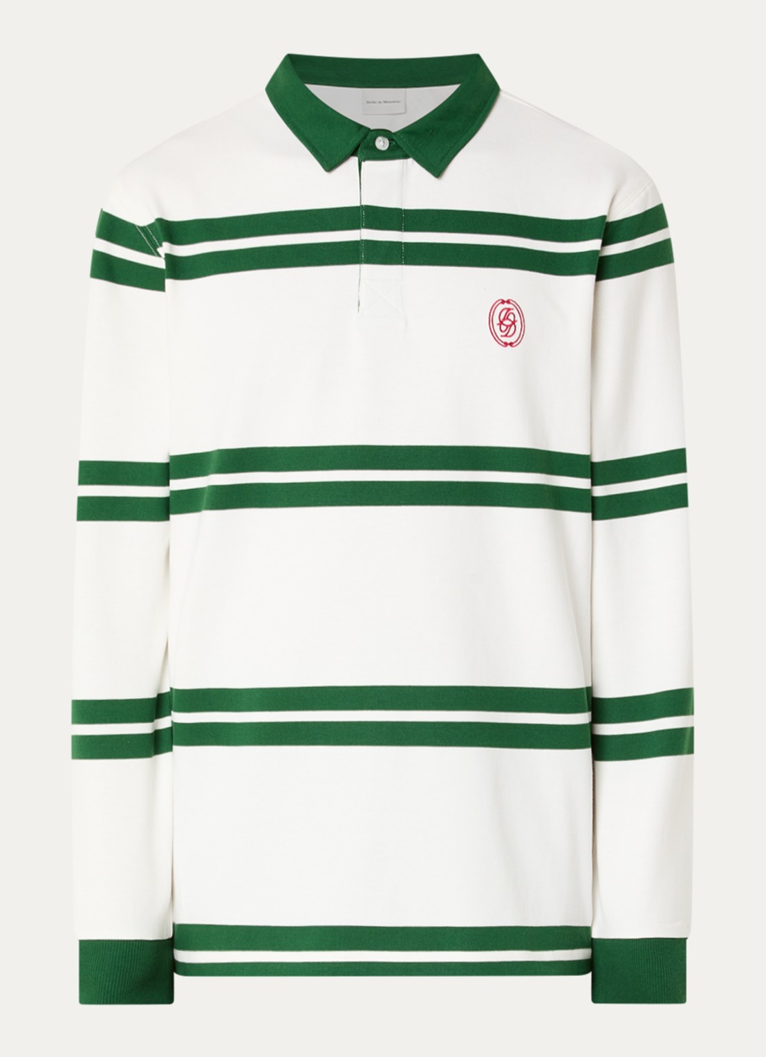Drôle de Monsieur Regular fit polo met streepprint en logo - voorkant 2 groen