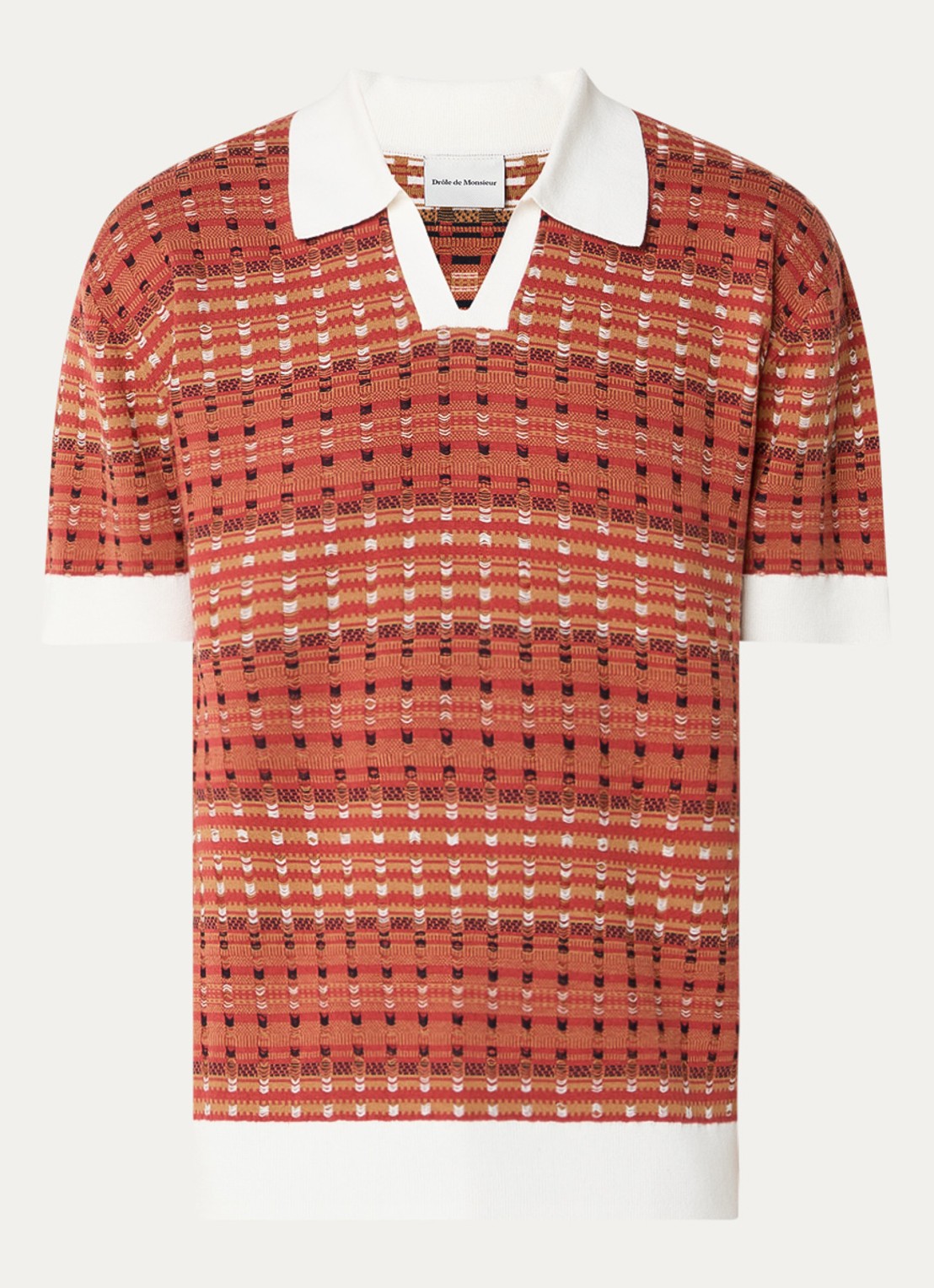 Drôle de Monsieur Regular fit polo met stretch - voorkant 3 roodbruin