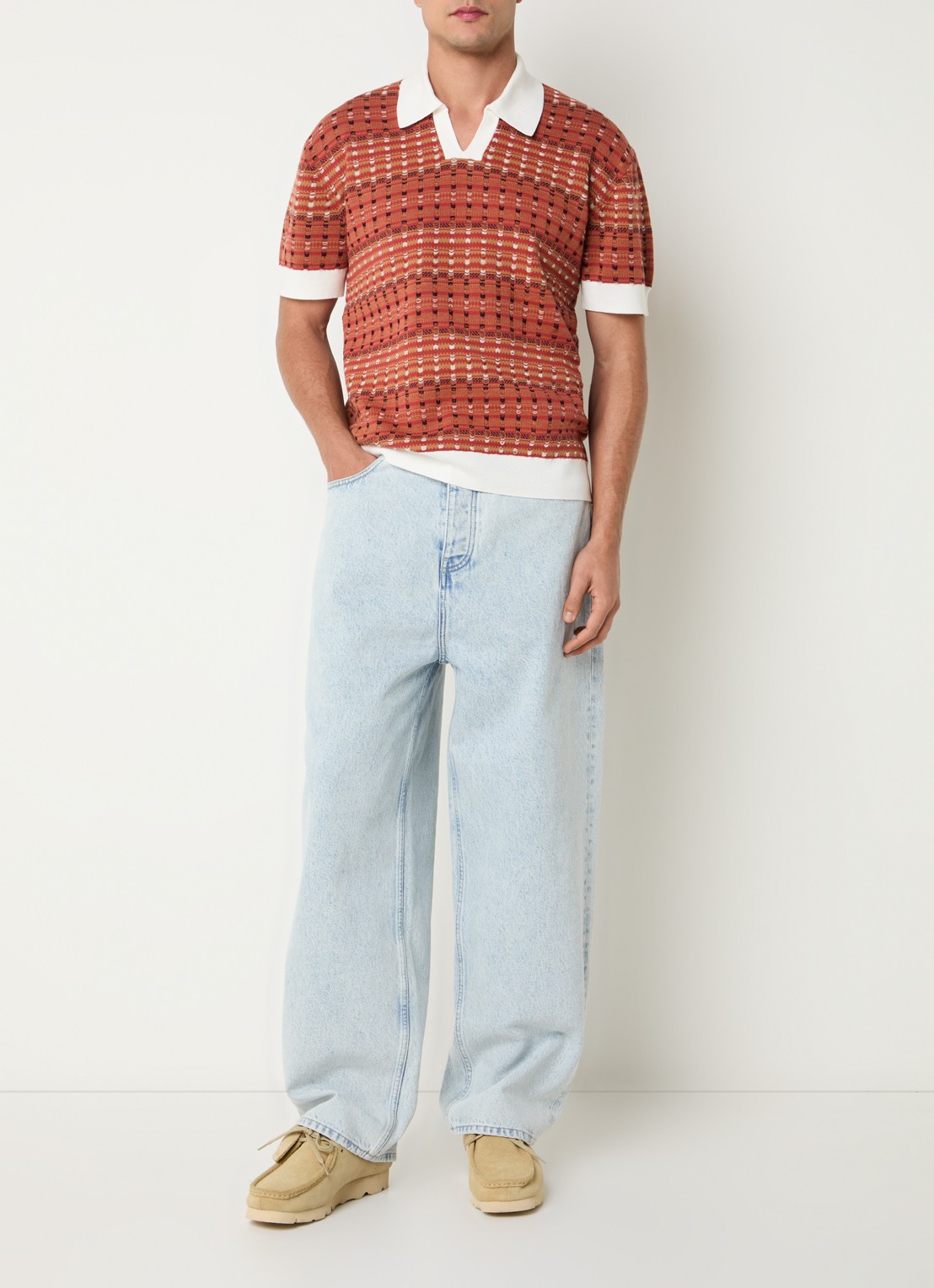 Drôle de Monsieur Regular fit polo met stretch - voorkant 4 roodbruin