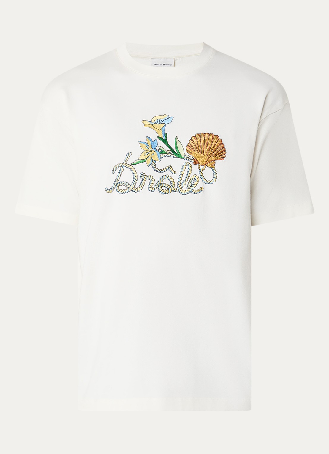 Drôle de Monsieur Shell T-shirt met logoprint - voorkant 2 ivoor