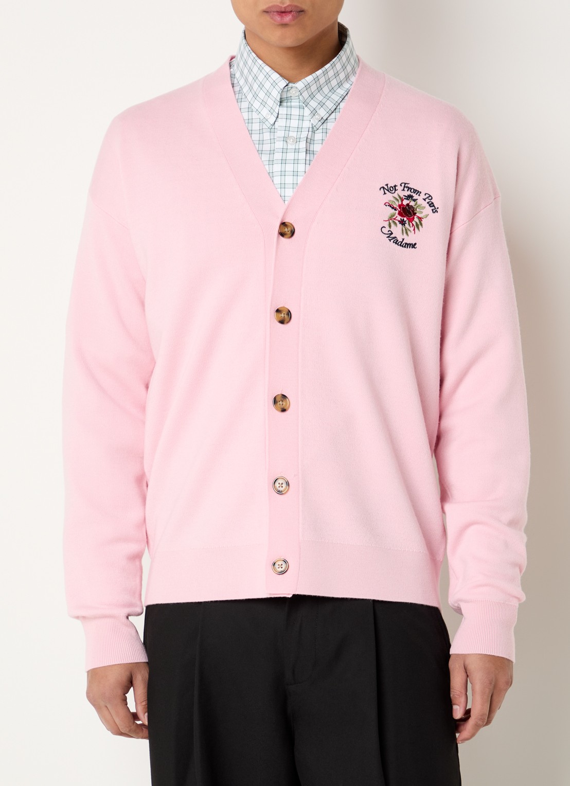 Drôle de Monsieur Slogan Rose fijngebreid vest van merino wol met logoborduring - detail 4 roze