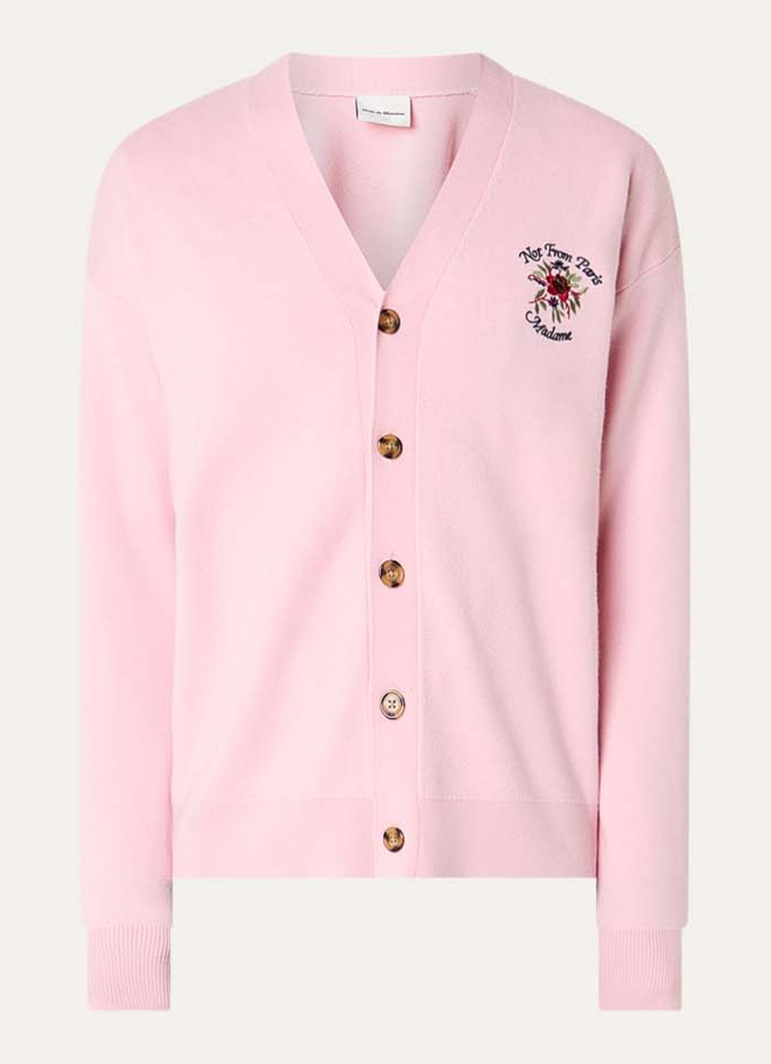 Drôle de Monsieur Slogan Rose fijngebreid vest van merino wol met logoborduring - voorkant roze
