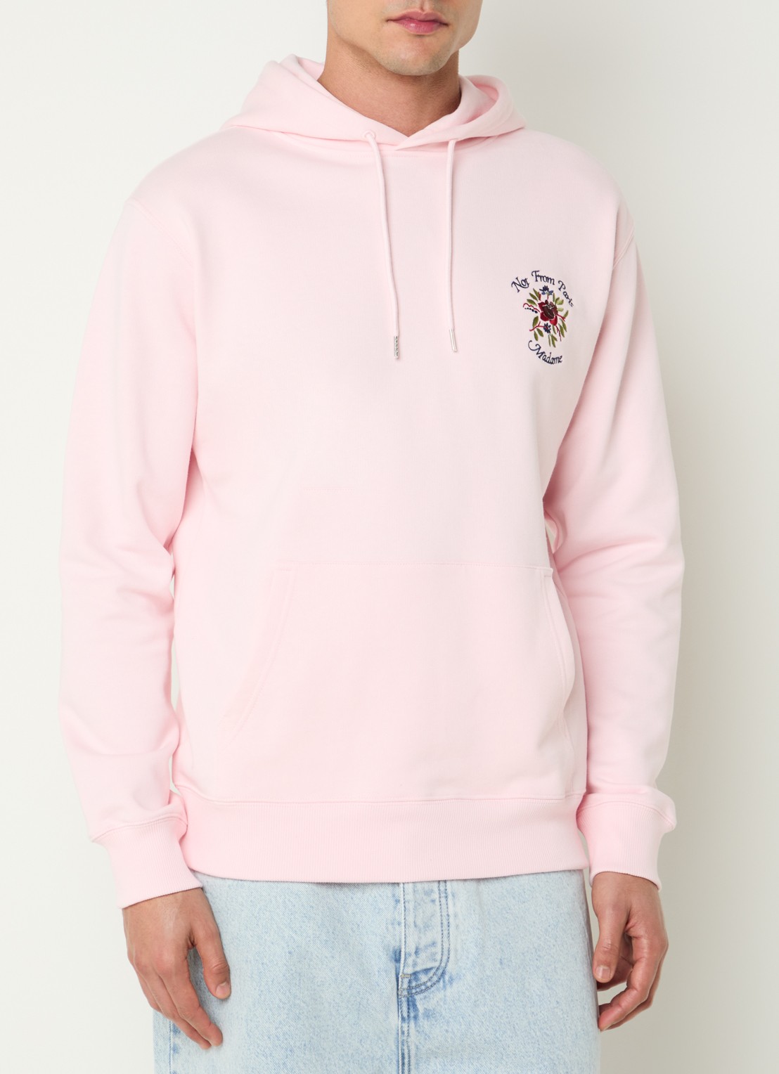 Drôle de Monsieur Slogan Rose hoodie met logoborduring - achterkant 5 lichtroze