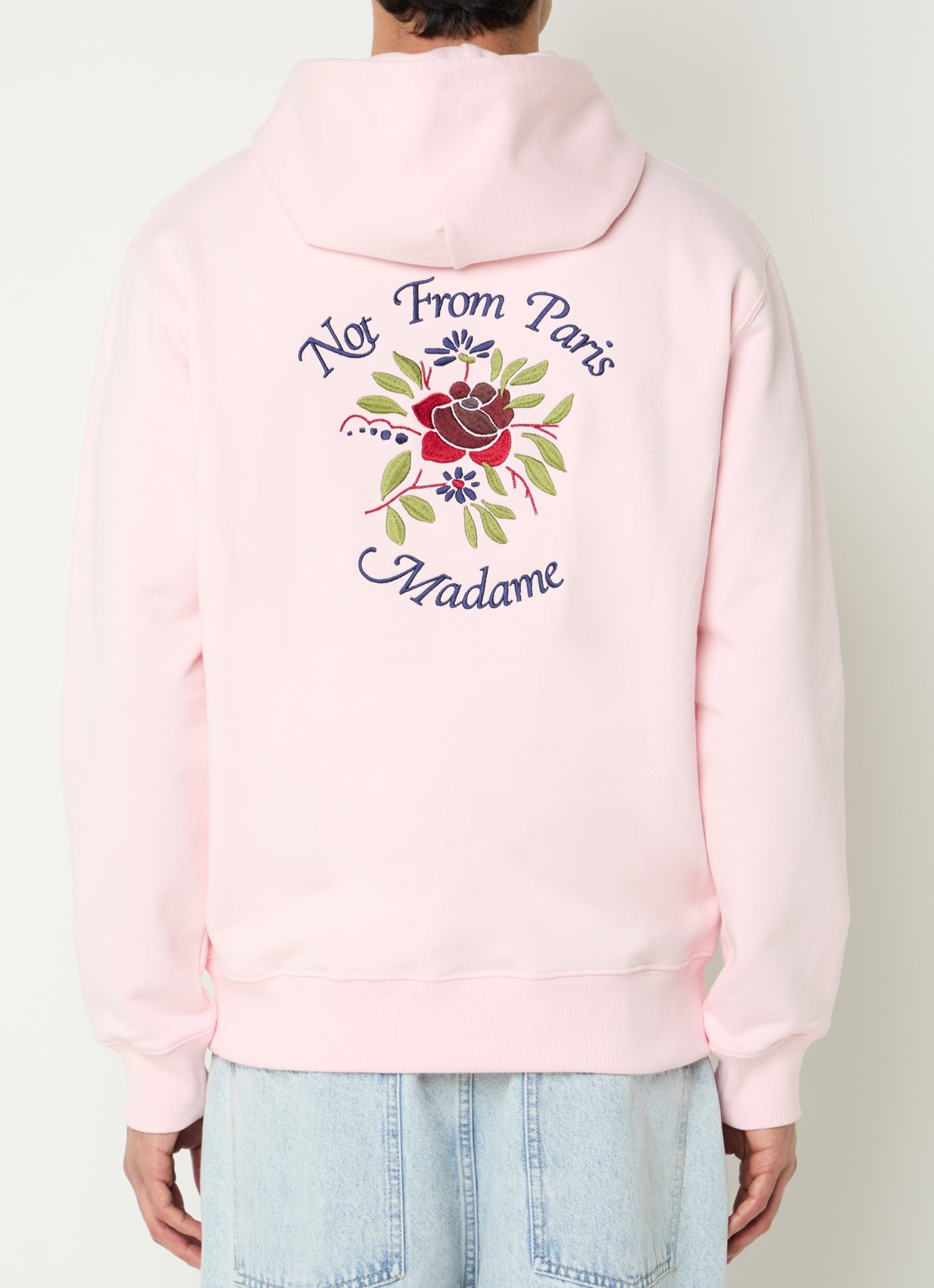 Drôle de Monsieur Slogan Rose hoodie met logoborduring - detail 3 lichtroze