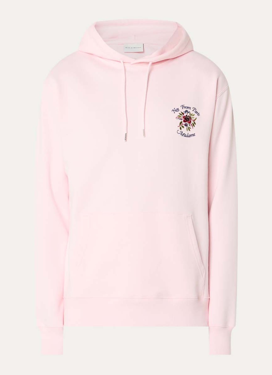 Drôle de Monsieur Slogan Rose hoodie met logoborduring - voorkant lichtroze