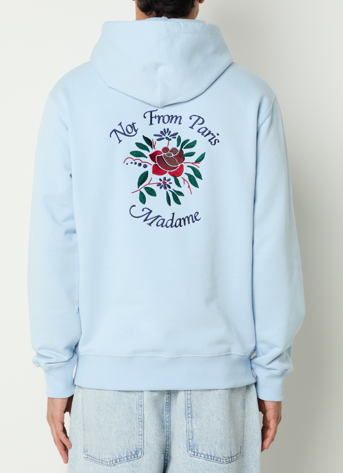 Drôle de Monsieur Slogan Rose hoodie met logoborduring - detail 4 lichtblauw