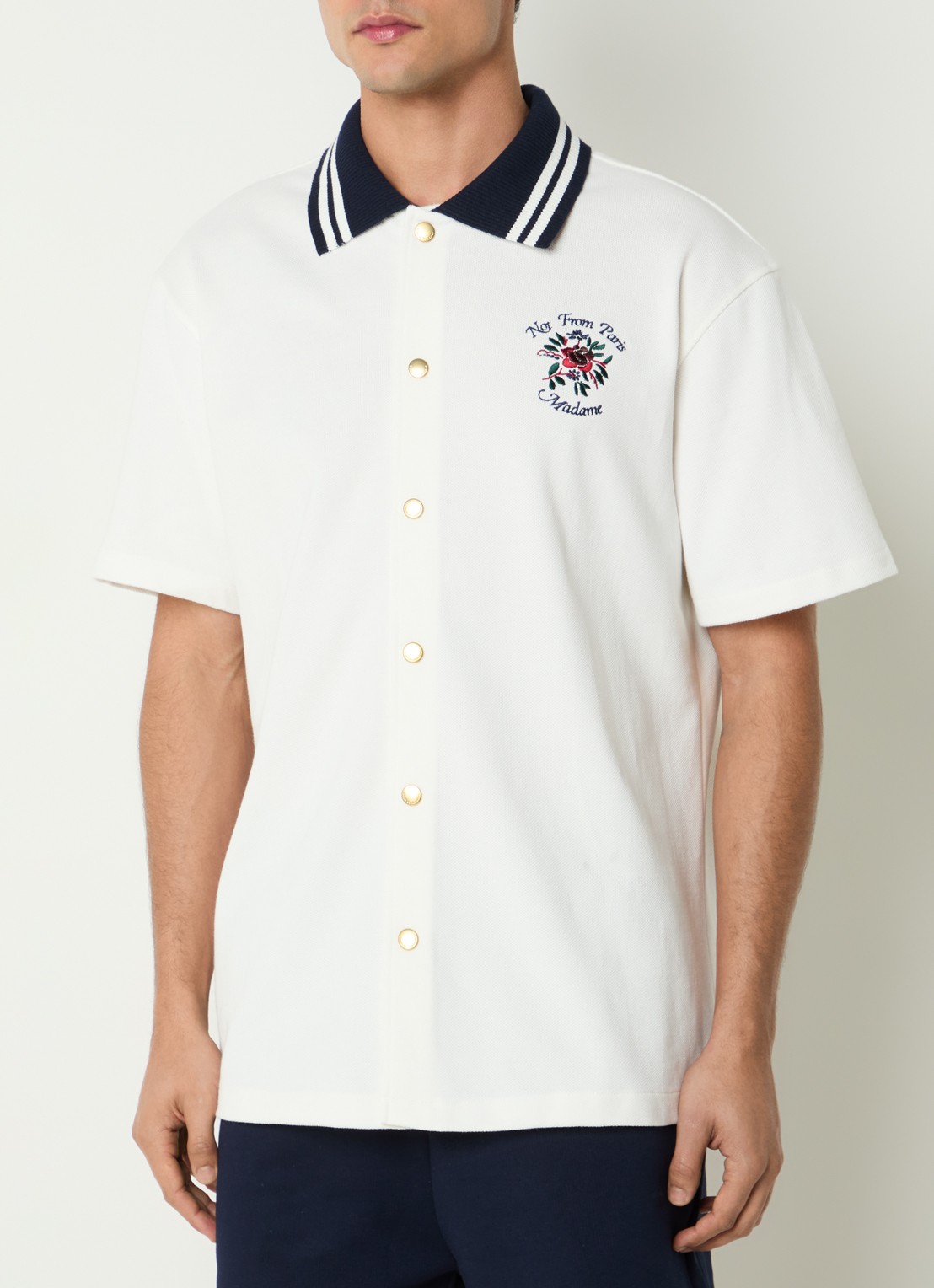 Drôle de Monsieur Slogan Rose regular fit overhemd met logoborduring - achterkant 2 gebroken wit