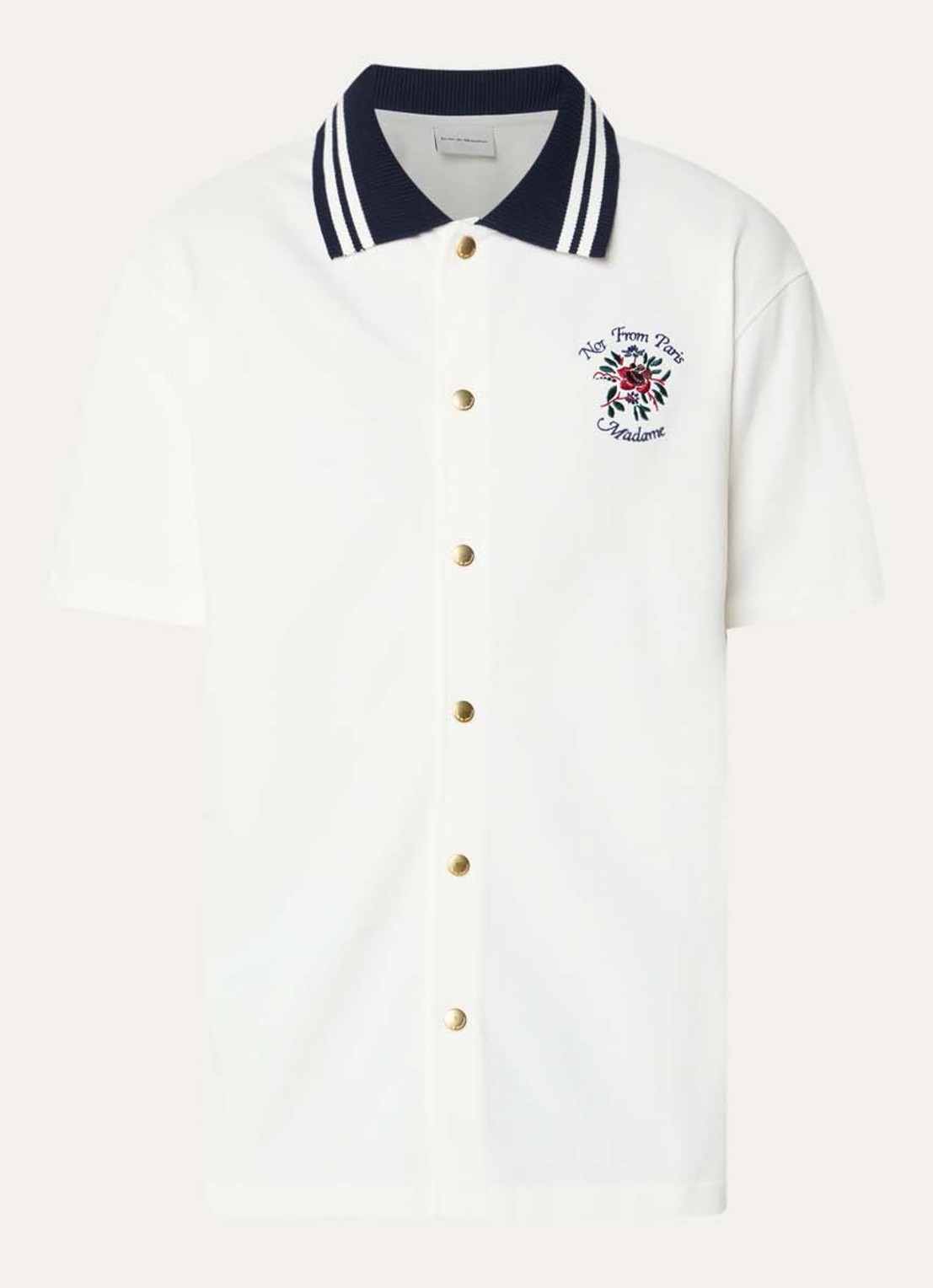 Drôle de Monsieur Slogan Rose regular fit overhemd met logoborduring - voorkant 3 gebroken wit