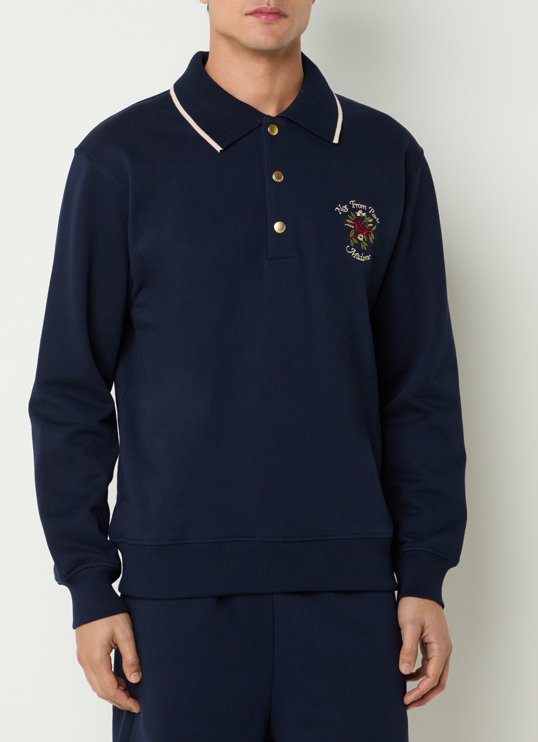 Drôle de Monsieur Slogan Rose regular fit polo met logoborduring - achterkant 4 donkerblauw