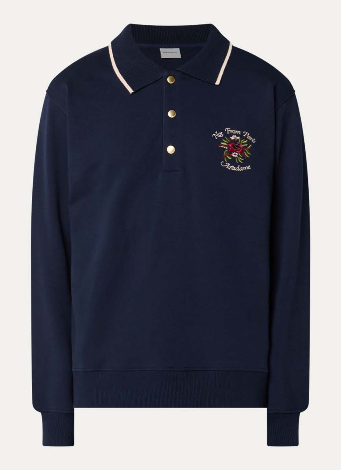 Drôle de Monsieur Slogan Rose regular fit polo met logoborduring - voorkant donkerblauw