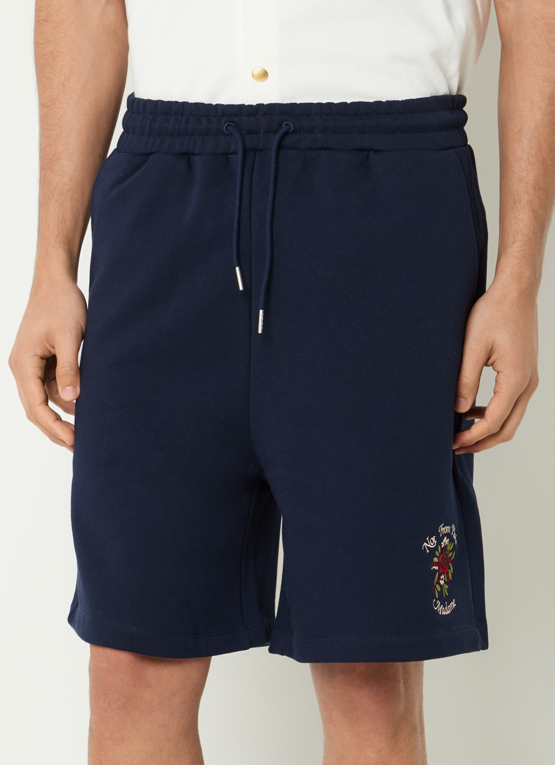 Drôle de Monsieur Slogan Rose straight fit korte joggingbroek met logoborduring - detail 4 donkerblauw