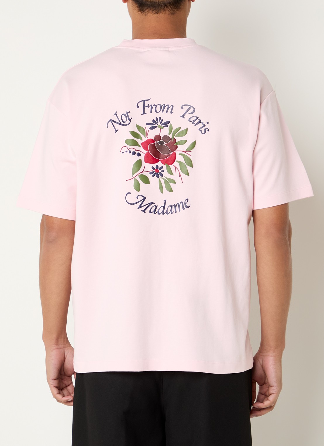 Drôle de Monsieur Slogan Rose T-shirt met logo- en backprint - detail 3 lichtroze