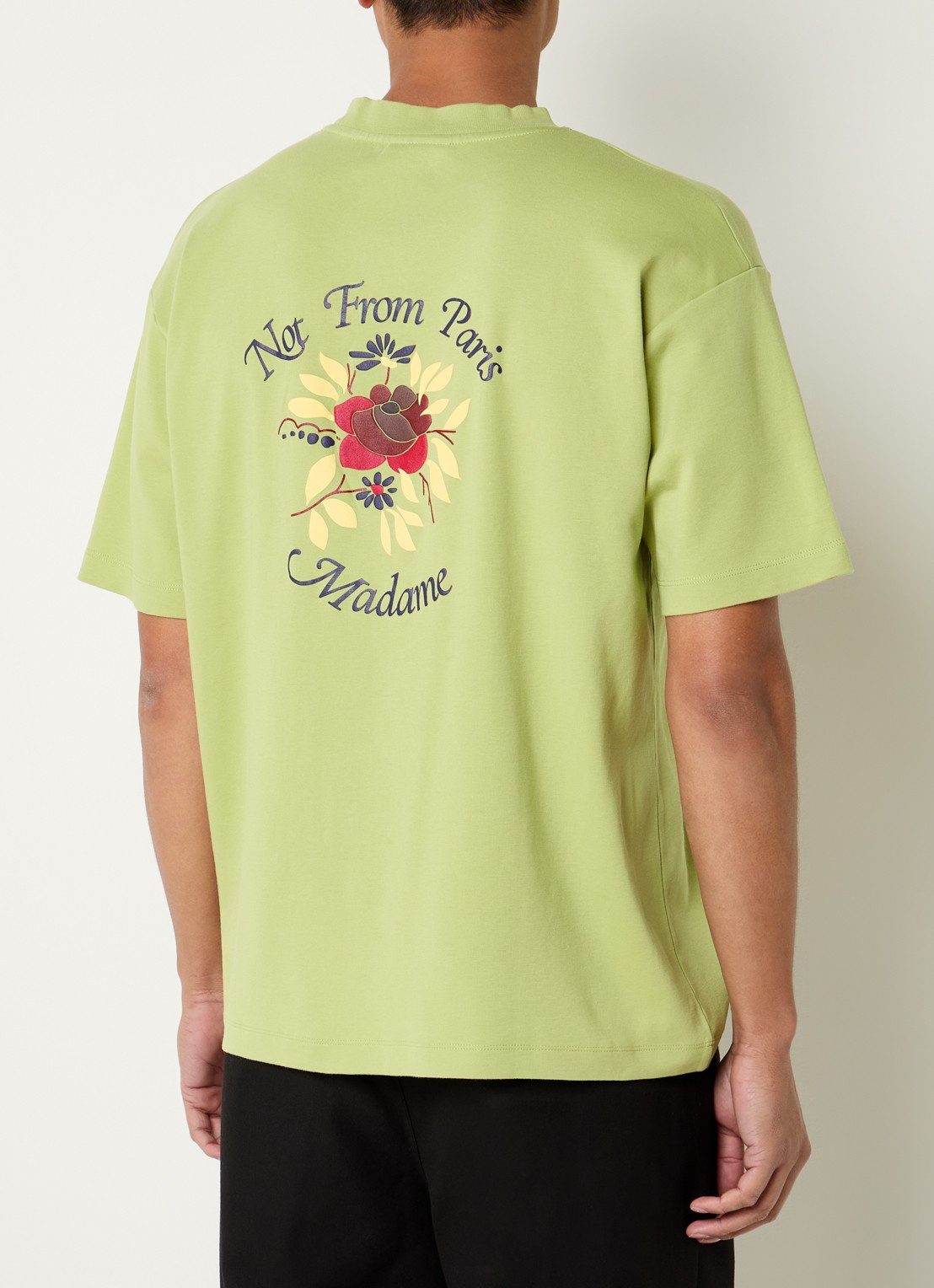 Drôle de Monsieur Slogan Rose T-shirt met logo- en backprint - detail 2 lime