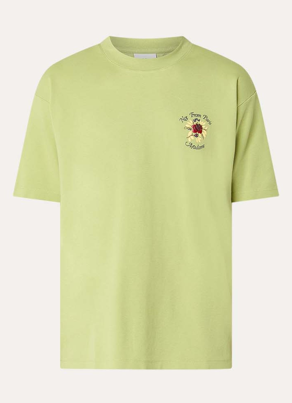 Drôle de Monsieur Slogan Rose T-shirt met logo- en backprint - voorkant 3 lime
