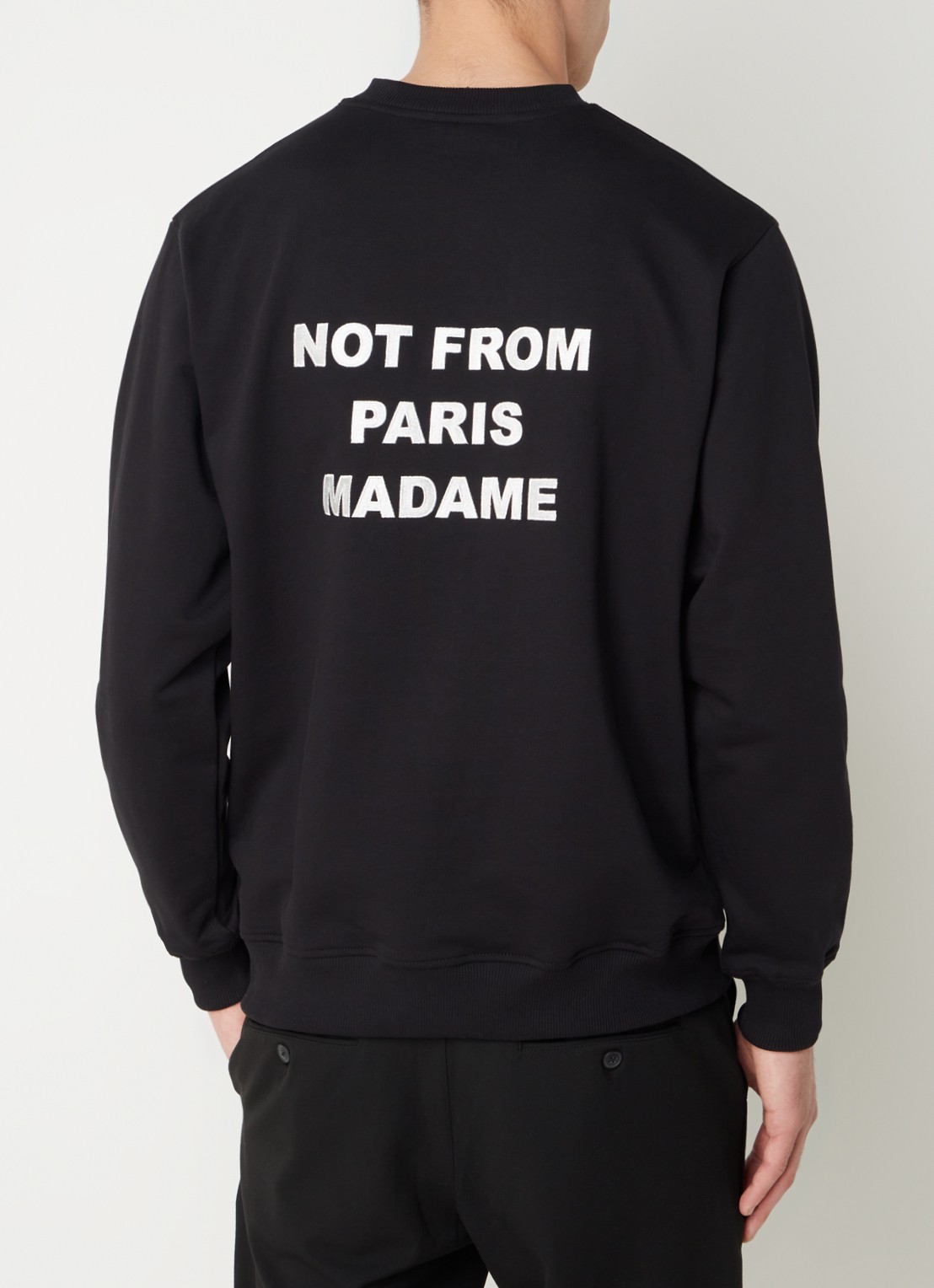 Drôle de Monsieur Slogan sweater met front- en backprint - detail 4 zwart