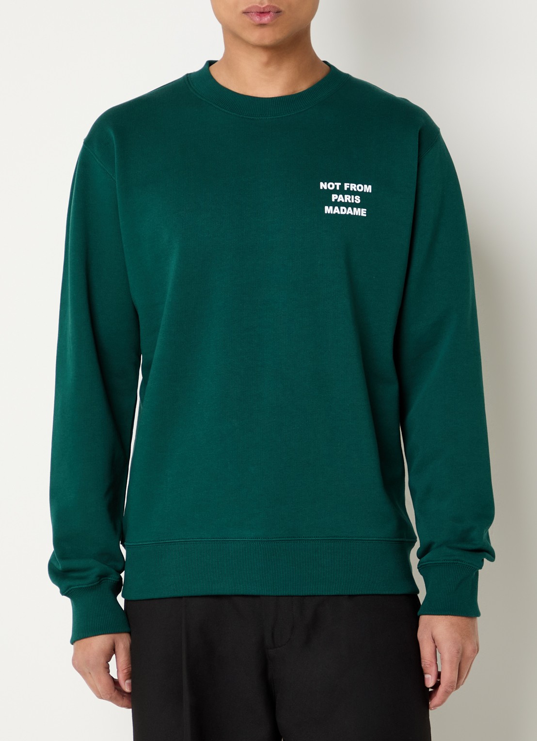 Drôle de Monsieur Slogan sweater met front- en backprint - achterkant 4 groen