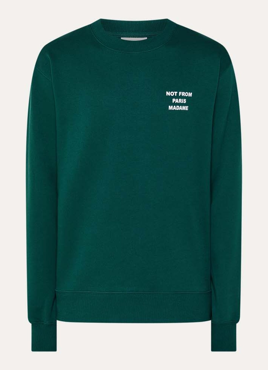 Drôle de Monsieur Slogan sweater met front- en backprint - voorkant groen