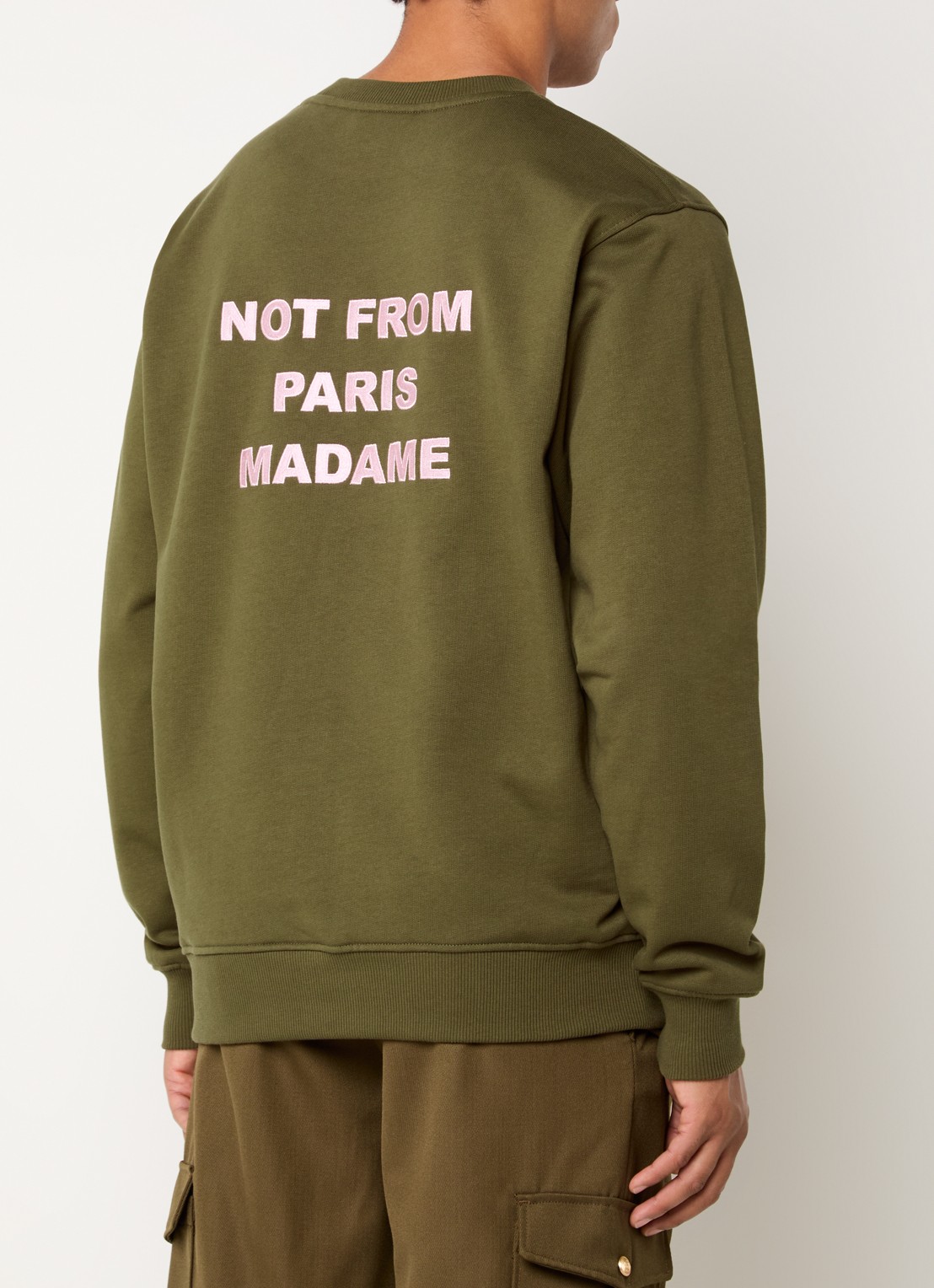 Drôle de Monsieur Sweater met borduring - achterkant legergroen