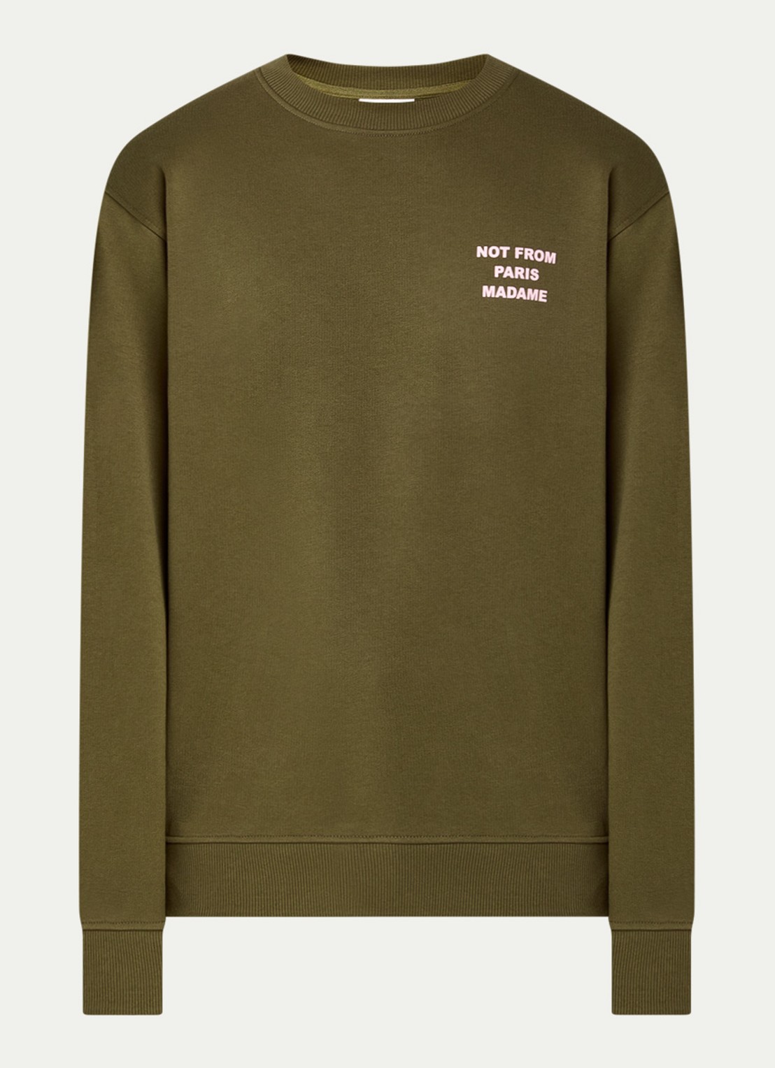 Drôle de Monsieur Sweater met borduring - voorkant 2 legergroen