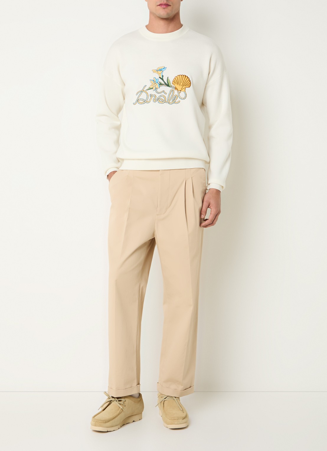 Drôle de Monsieur Sweater met borduring - voorkant 3 creme