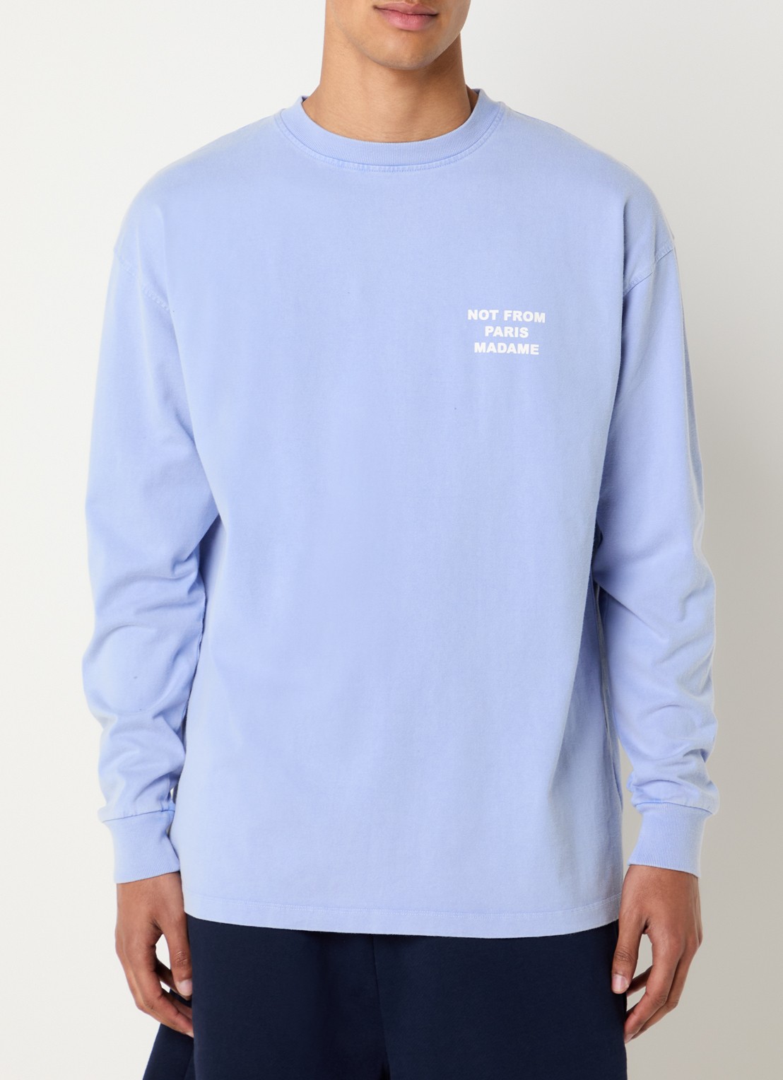 Drôle de Monsieur Sweater met front- en backprint - achterkant 4 blauwgrijs