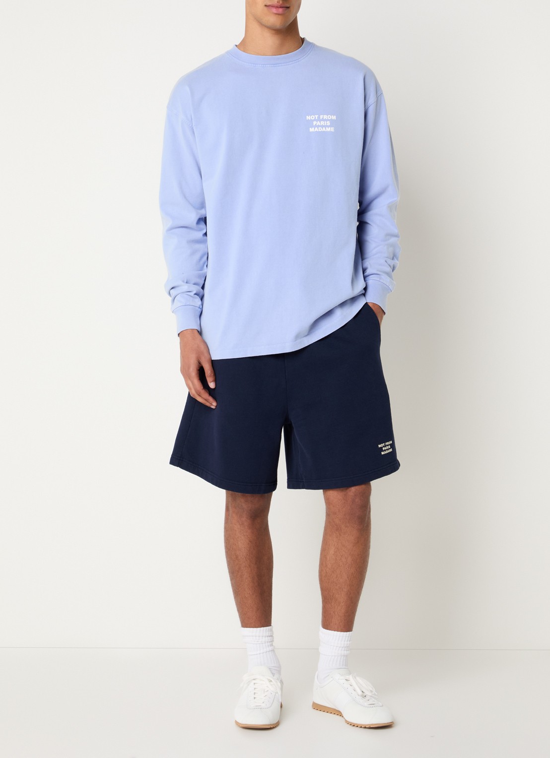 Drôle de Monsieur Sweater met front- en backprint - voorkant 3 blauwgrijs