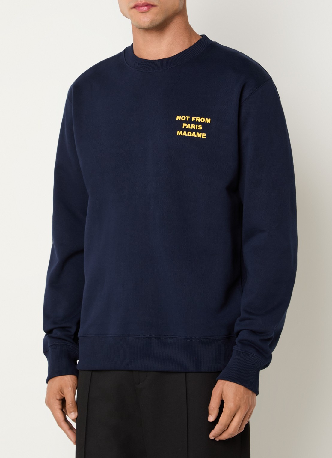 Drôle de Monsieur Sweater met front- en backprint - achterkant donkerblauw