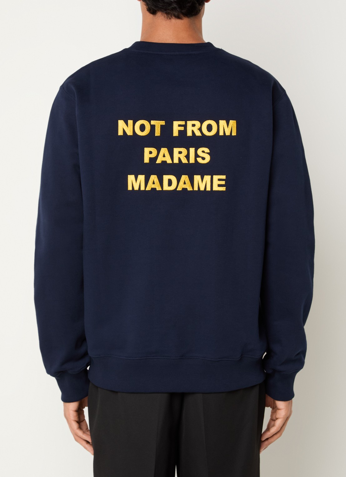 Drôle de Monsieur Sweater met front- en backprint - detail 2 donkerblauw
