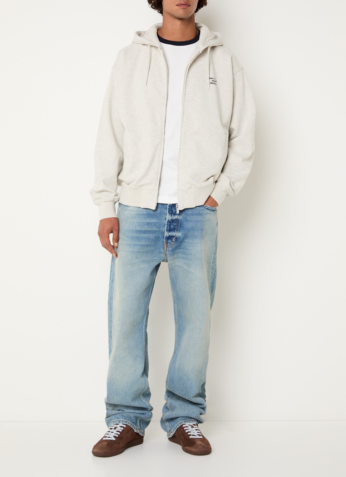 Drôle de Monsieur Sweatvest met logoprint - voorkant 5 gebroken wit