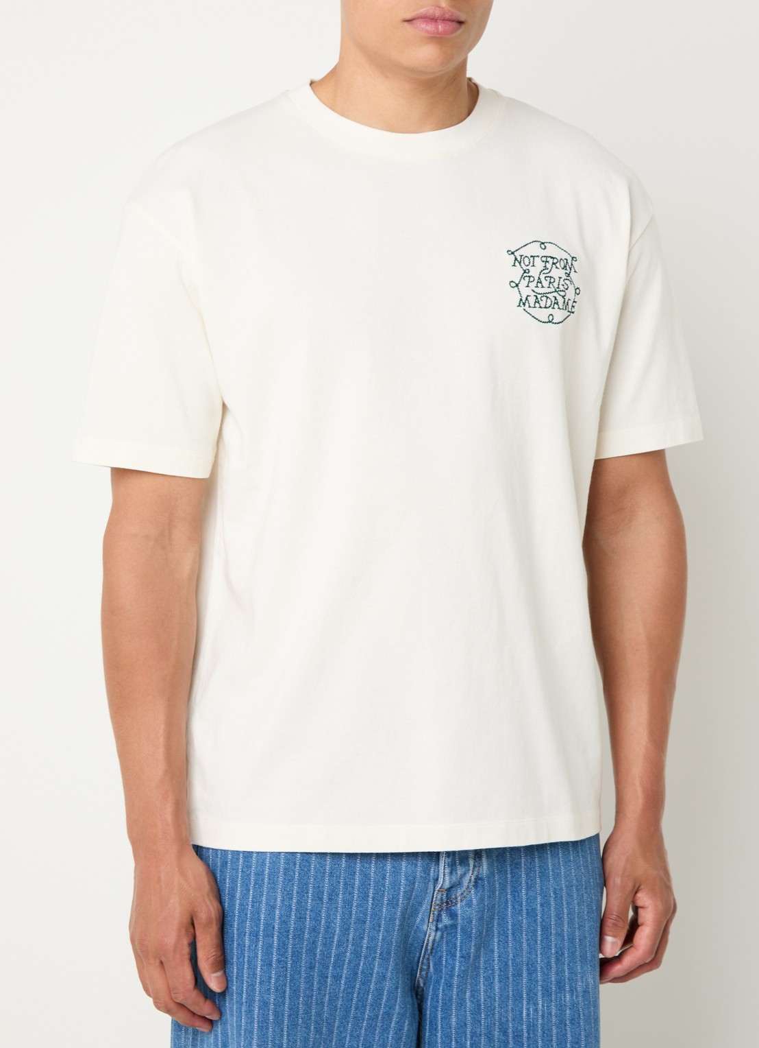 Drôle de Monsieur T-shirt met borduring - achterkant gebroken wit