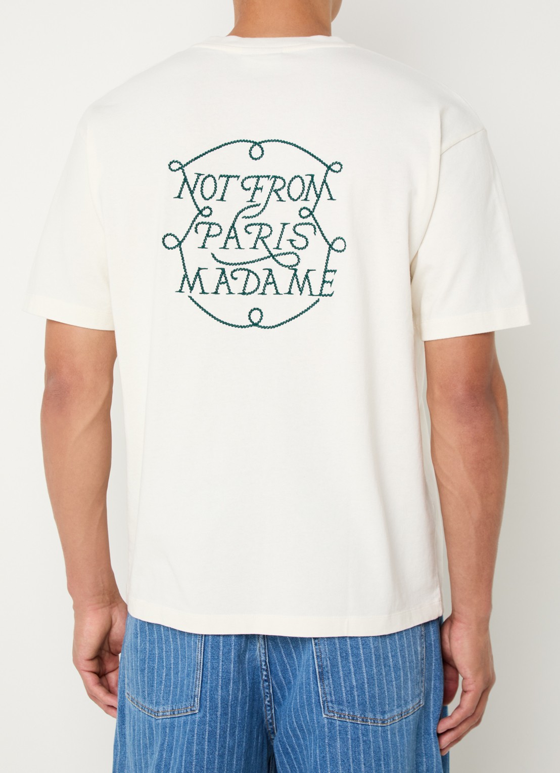 Drôle de Monsieur T-shirt met borduring - detail 4 gebroken wit