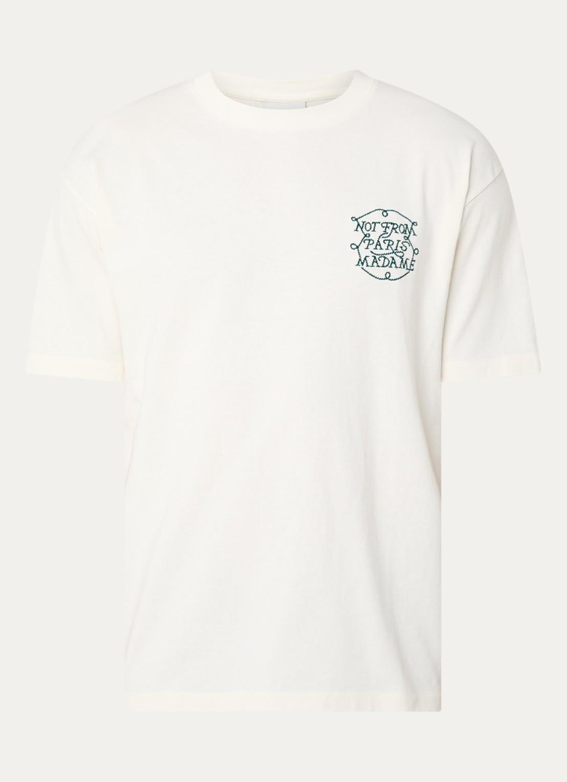 Drôle de Monsieur T-shirt met borduring - voorkant 2 gebroken wit