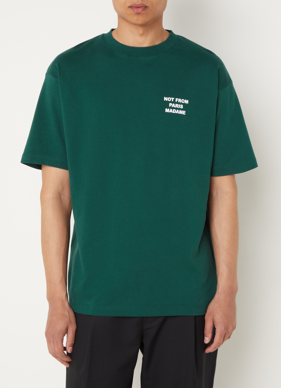 Drôle de Monsieur T-shirt met front- en backprint - achterkant groen