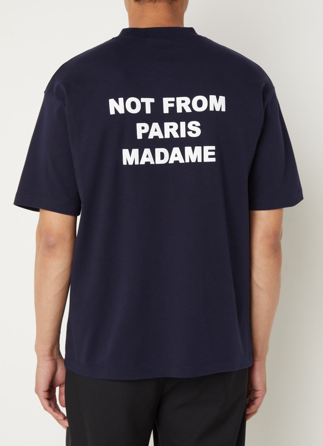 Drôle de Monsieur T-shirt met front- en backprint - detail donkerblauw